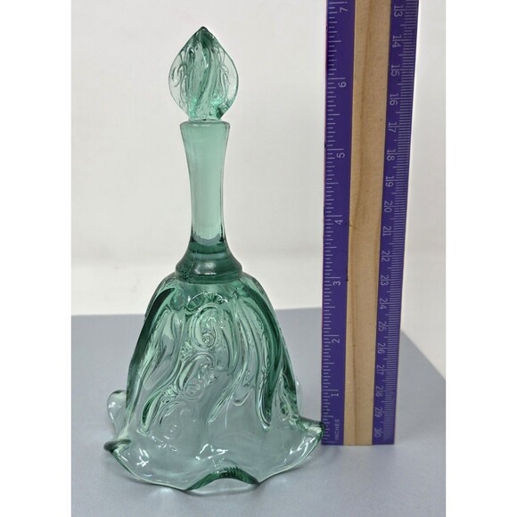 FENTON Glass Sea Mist Green Bell Paisley Swirl Ruffled Edge 7" Collectible Vtg - Picture 10 of 14